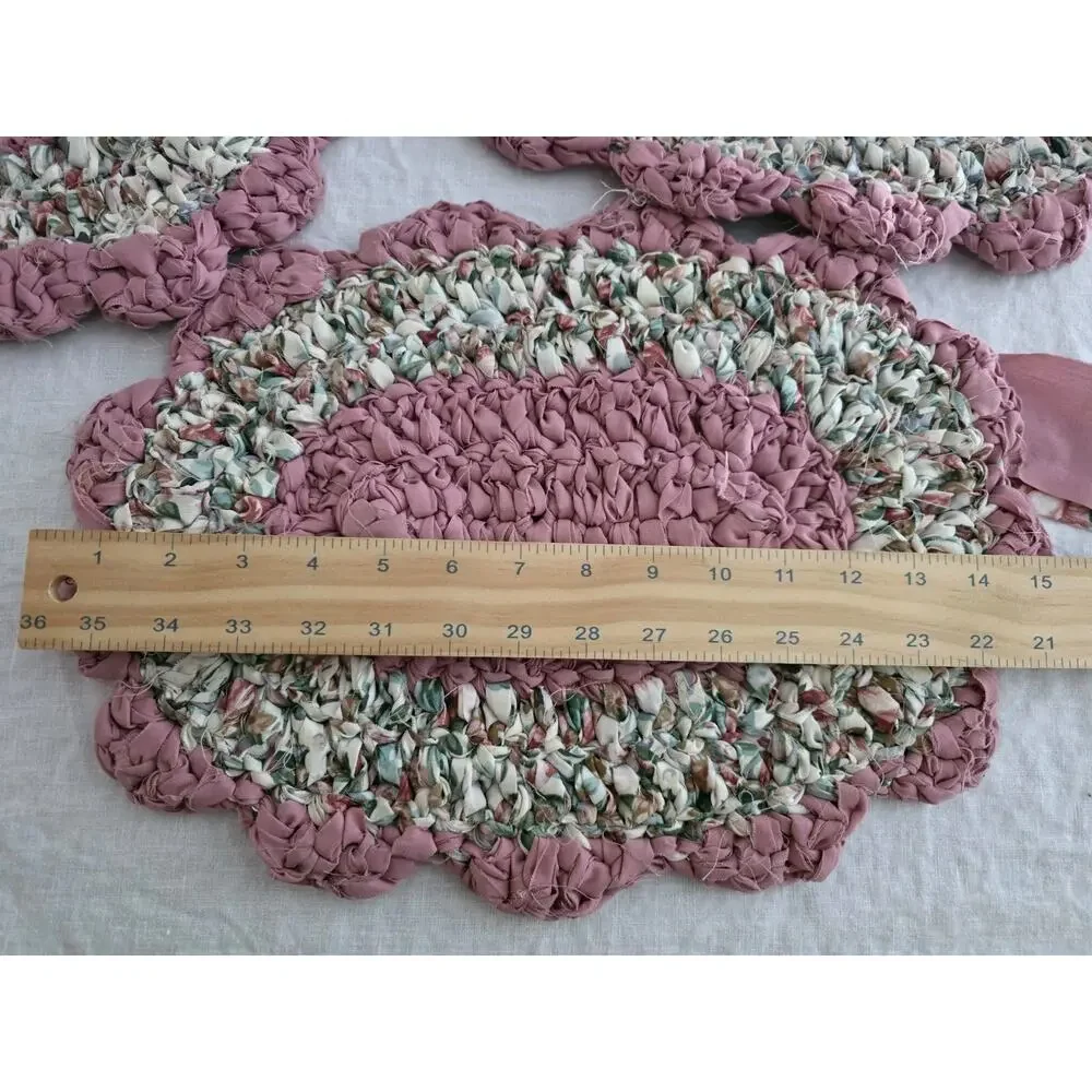 Handmade Rag Rug Placemats Set 3 Cottage Bow Kitsch Cottagecore Vintage Floral